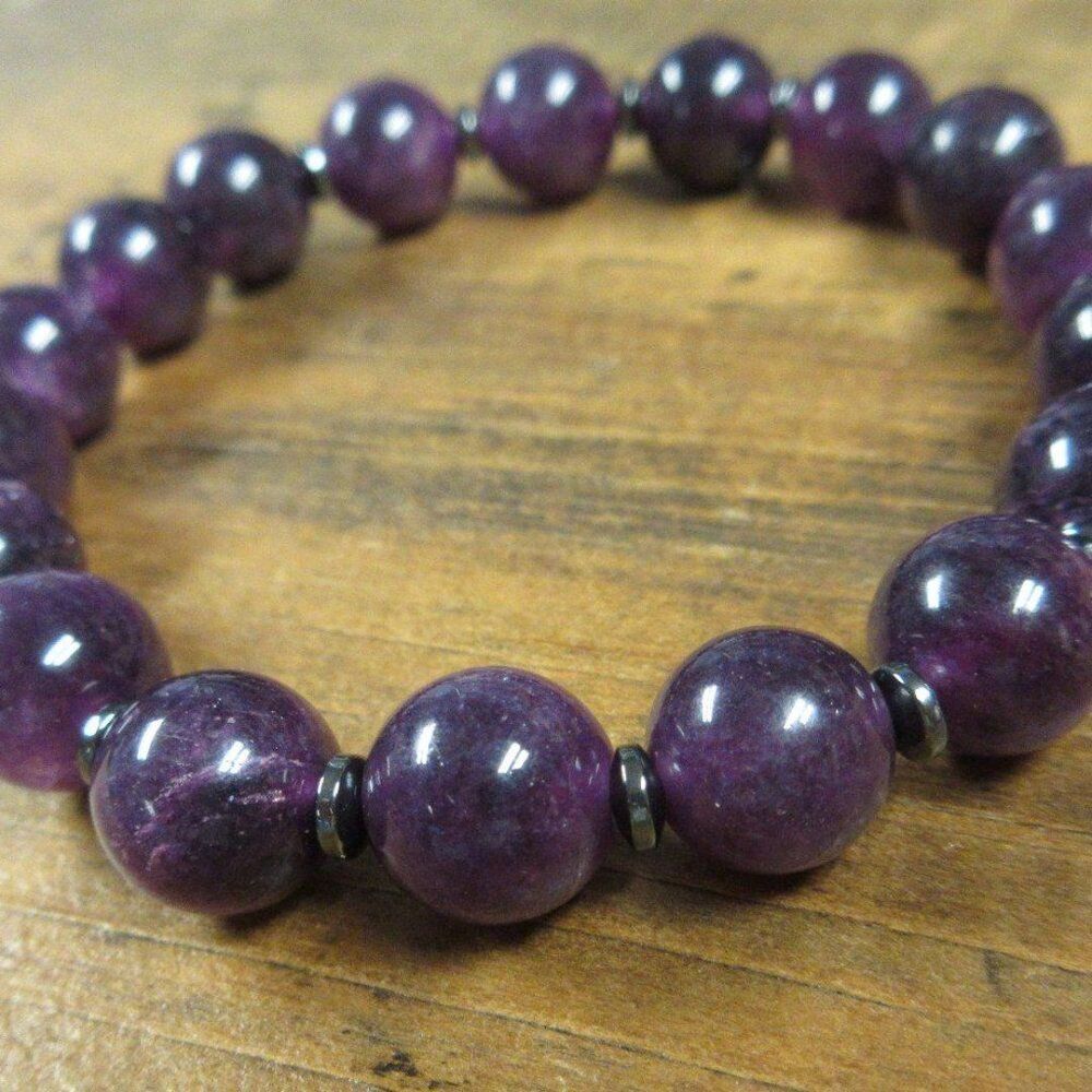 MERRISOTA JEWELRY Amethyst and Hematite Stretch Bracelet Size 7" Gemstones‎ NEW